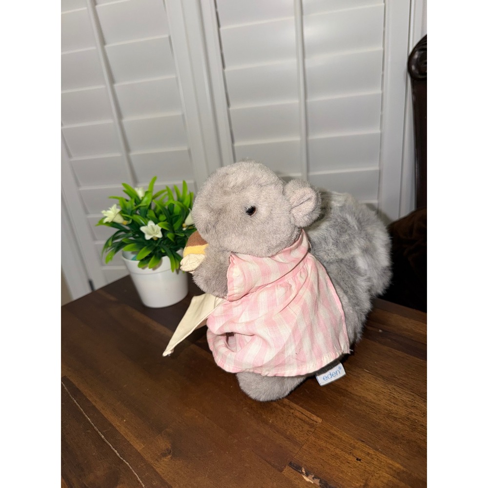 Eden Beatrix Potter Timmy Tiptoes Plush Squirrel Pink Gingham Apron Vintage 7in